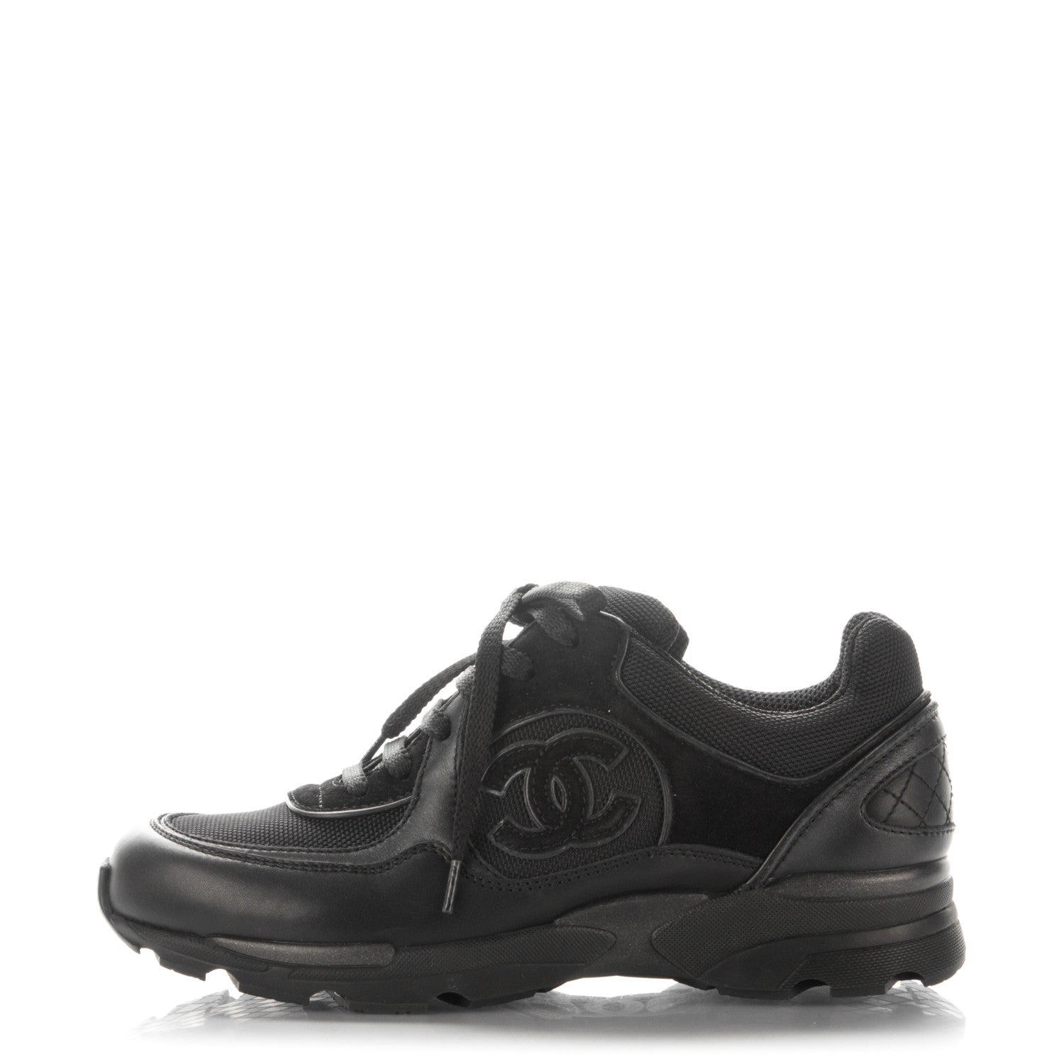 Chanel Suede Calfskin CC Sneakers 35.5 Black 1 of 7