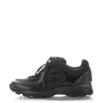 Chanel Suede Calfskin CC Sneakers 35.5 Black 1 of 7