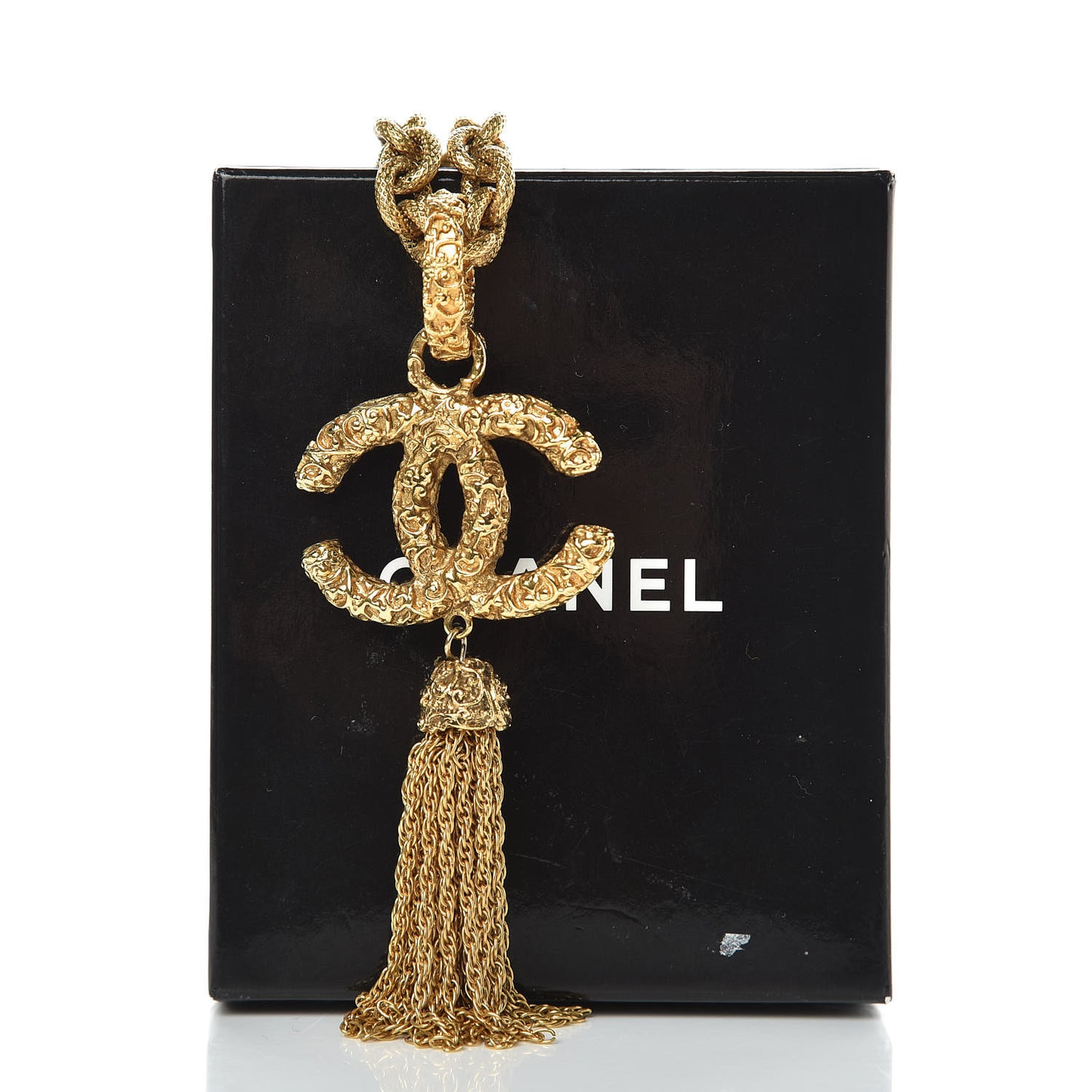Textured Etruscan CC Tassel Necklace Gold