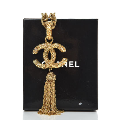 Chanel Textured Etruscan CC Tassel Necklace Gold 5 of 5