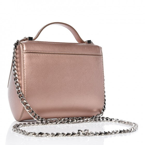 Metallic Calfskin Mini Pandora Box Chain Crossbody Bag Light Pink