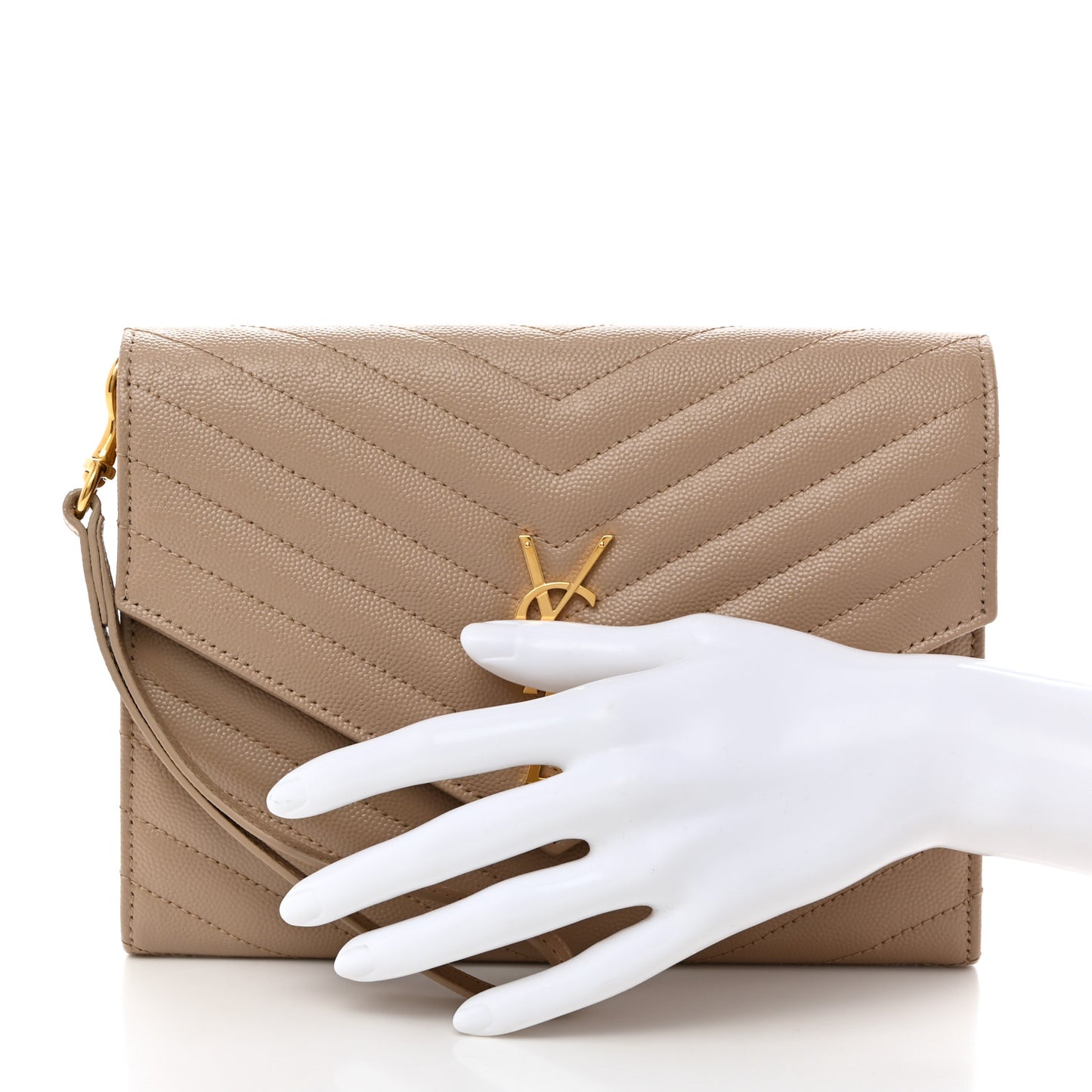 Grain De Poudre Matelasse Chevron Monogram Envelope Clutch Dark Beige