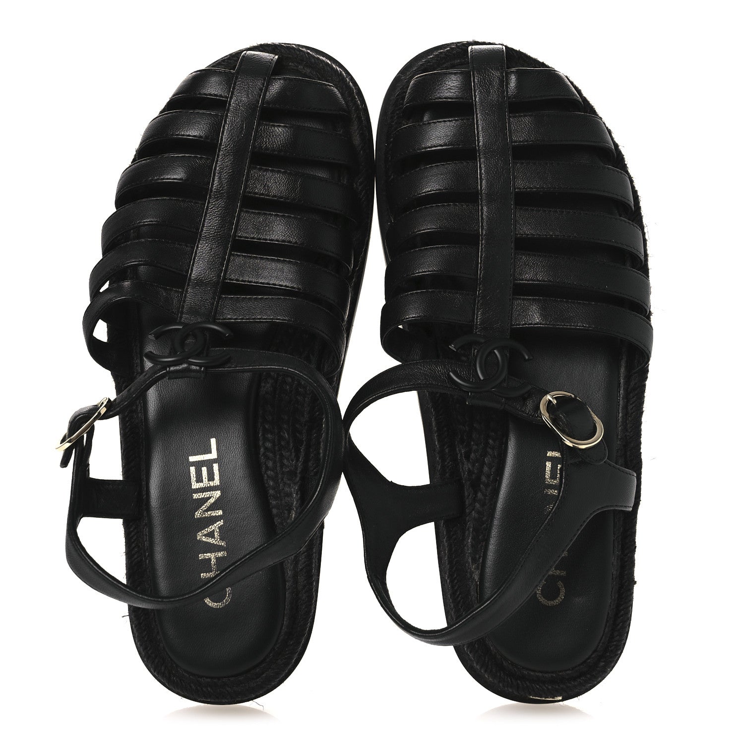 Chanel Lambskin Espadrille Sandals 38 Black 2 of 14