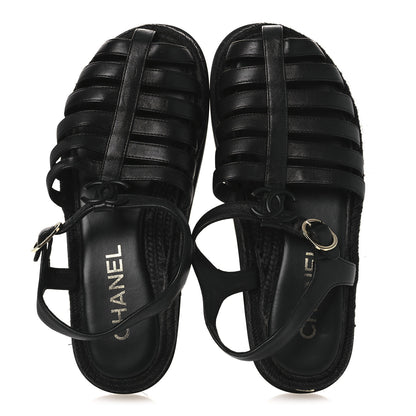 Chanel Lambskin Espadrille Sandals 38 Black 2 of 14