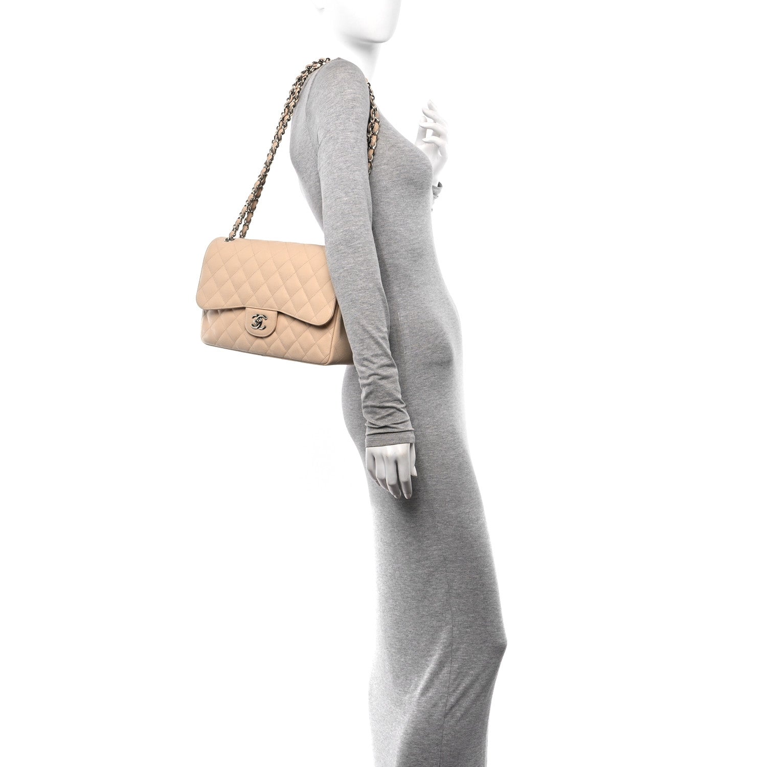 Chanel Caviar Quilted Jumbo Double Flap Beige 2 of 11