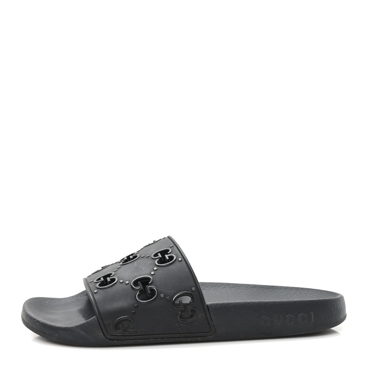 Gucci Rubber GG Monogram Perforated Womens Slide Sandals 37 Black 1 of 8