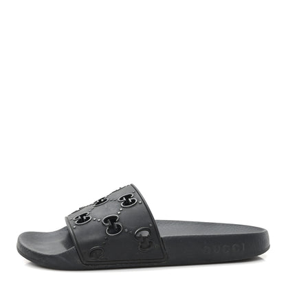 Gucci Rubber GG Monogram Perforated Womens Slide Sandals 37 Black 1 of 8