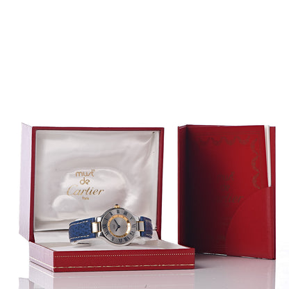 Cartier Stainless Steel 18K Yellow Gold Calfskin 28mm Must De 21 Quartz Watch Blue 9 of 9
