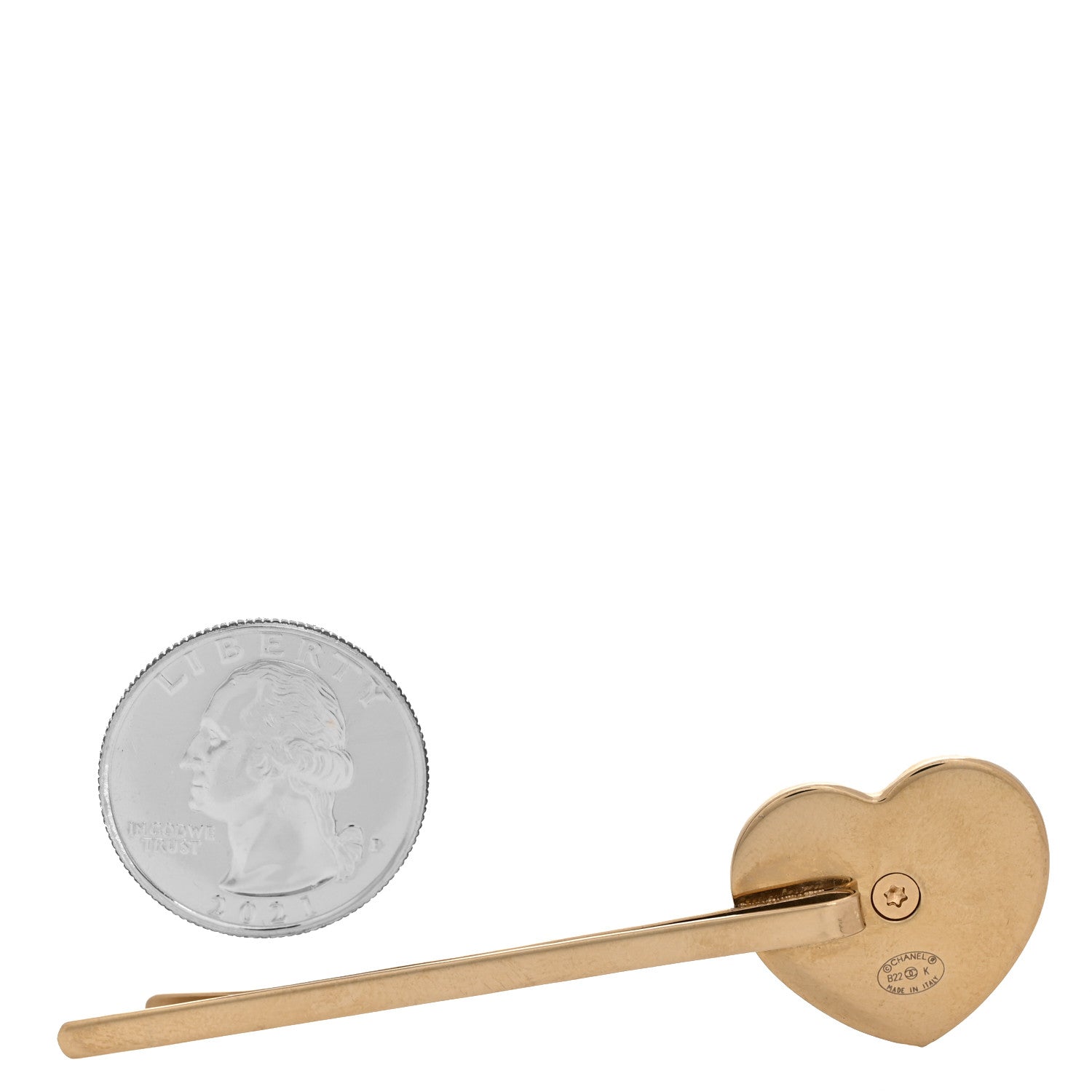 Chanel Resin Quilted Heart CC Hair Clip Pin Gold Black 2 of 3