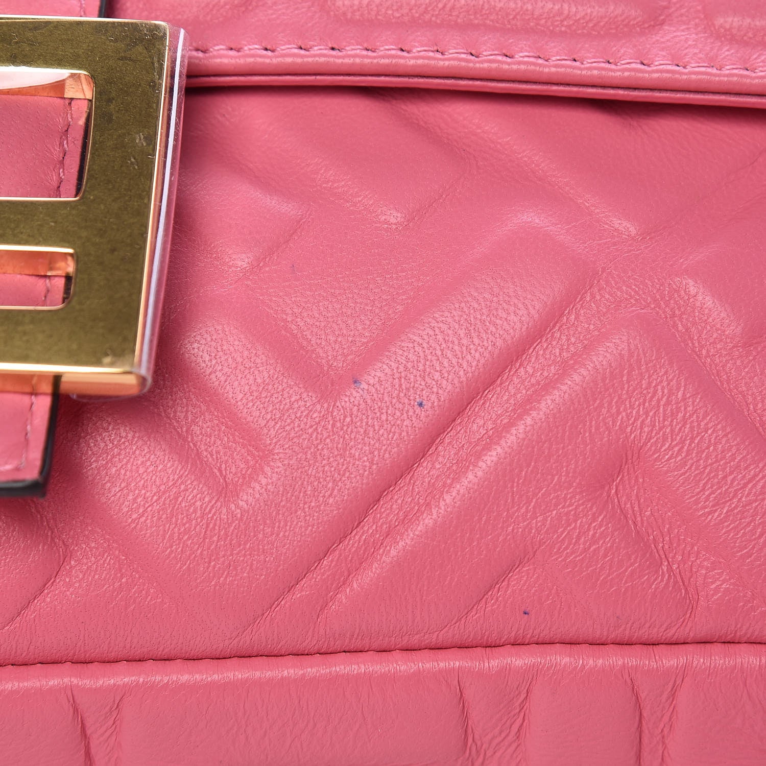 Fendi Nappa FF 1974 Embossed Large Baguette Rosa Fluo 11 of 11
