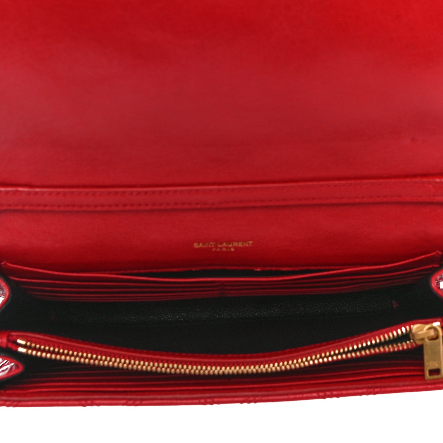 Saint Laurent Lambskin Diamond Quilted Becky Chain Wallet Rouge Eros 5 of 10