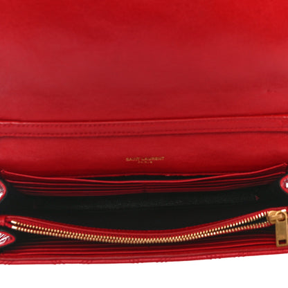 Saint Laurent Lambskin Diamond Quilted Becky Chain Wallet Rouge Eros 5 of 10