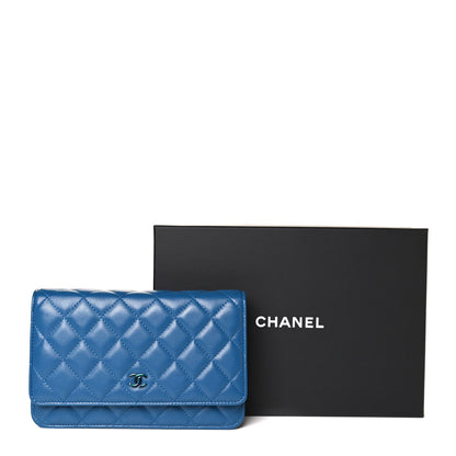 Chanel Lambskin Quilted Wallet On Chain WOC Dark Blue Pink 12 of 12