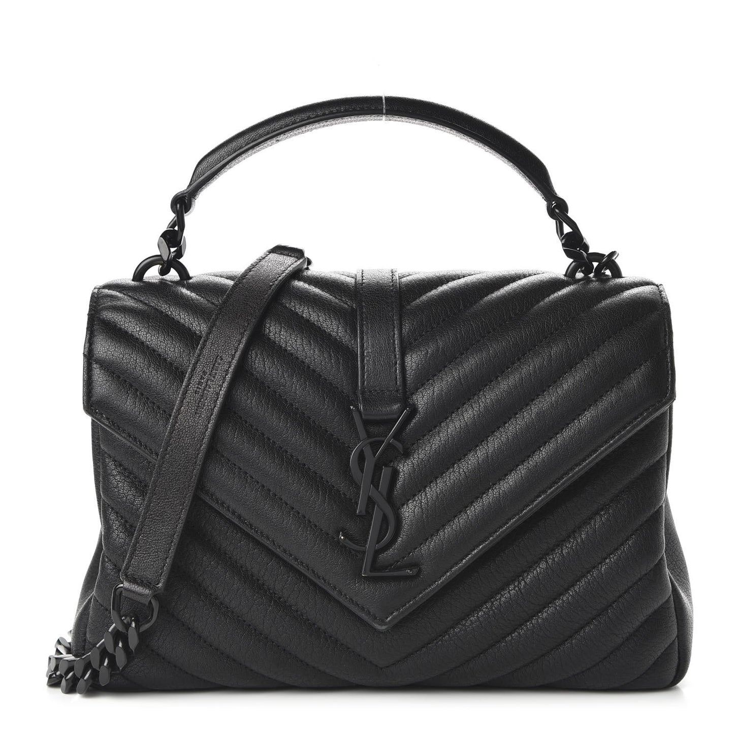 Sheepskin Matelasse Chevron Monogram Monochrome Medium College Bag Black