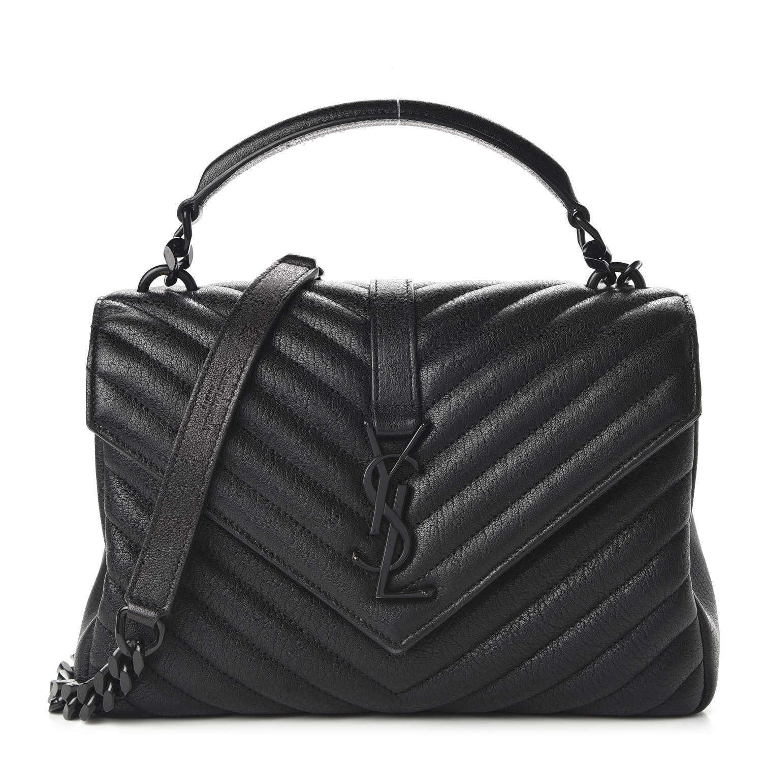 Saint Laurent Sheepskin Matelasse Chevron Monogram Monochrome Medium College Bag Black 1 of 9