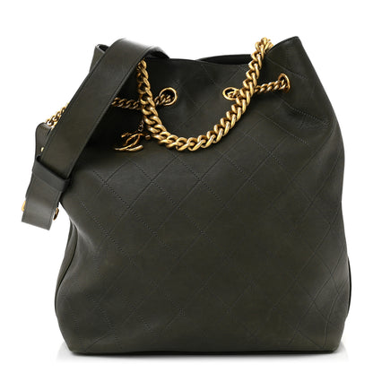 Chanel Calfskin Quilted Small On My Shoulder Drawstring Bag Dark Green 1 of 11