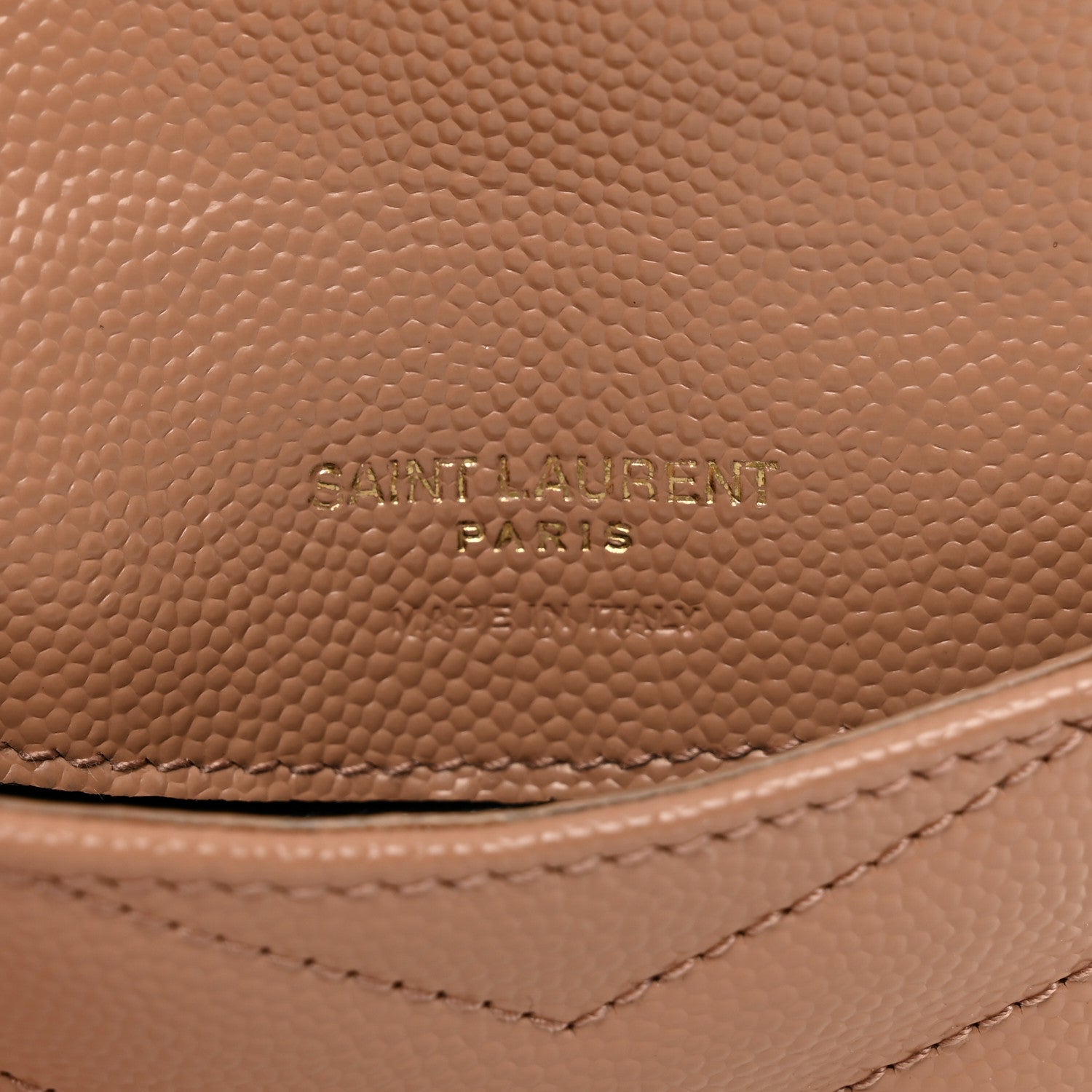 Saint Laurent Grain De Poudre Matelasse Chevron Monogram Compact Wallet Dark Beige 6 of 7