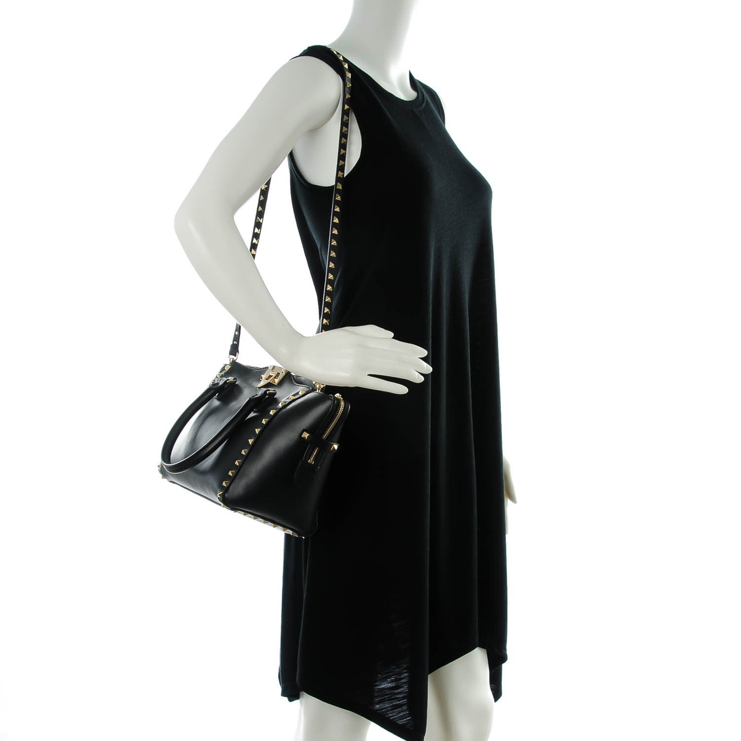 Valentino Garavani Vitello Small Rockstud Double Handle Tote Black 2 of 7
