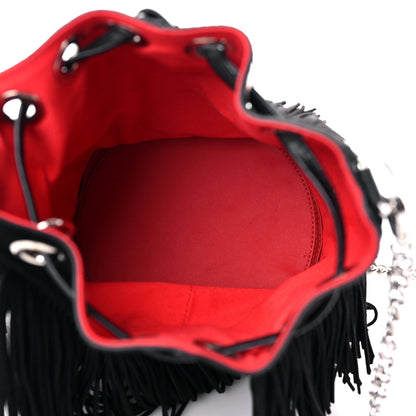 Christian Louboutin Suede Calfskin Fringe Marie Jane Bucket Black 4 of 8