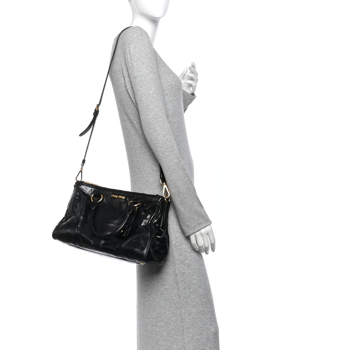 Vitello Shine Top Handle Satchel Black