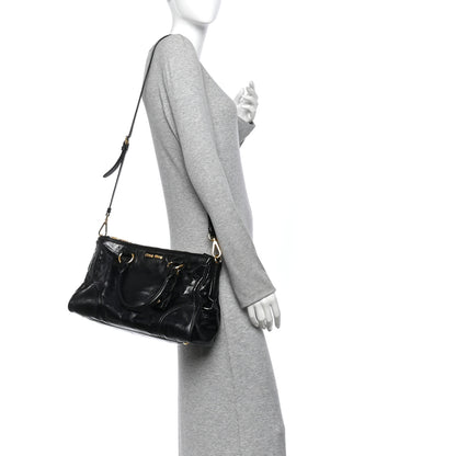 Miu Miu Vitello Shine Top Handle Satchel Black 2 of 11