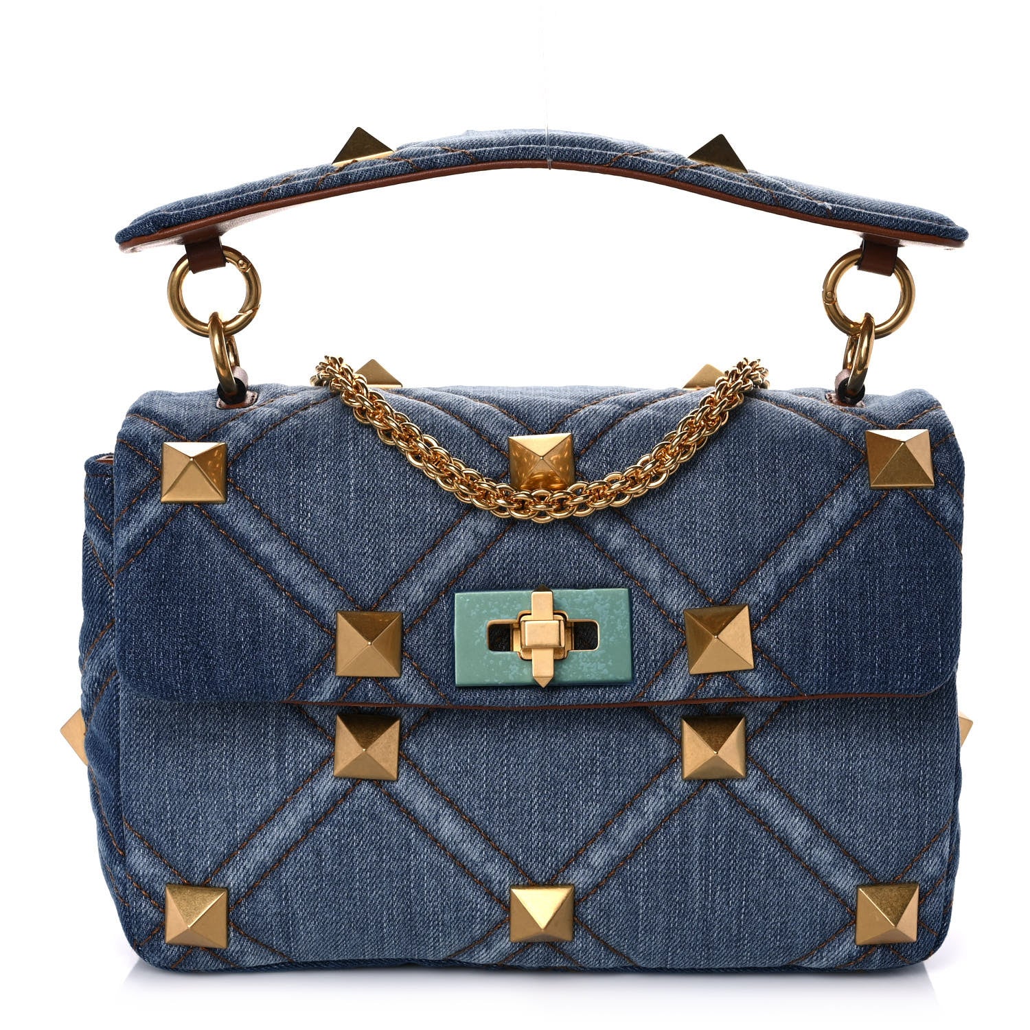 Valentino Garavani Denim Medium Roman Stud Shoulder Bag Light Denim Selleria 1 of 11