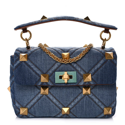 Valentino Garavani Denim Medium Roman Stud Shoulder Bag Light Denim Selleria 1 of 11