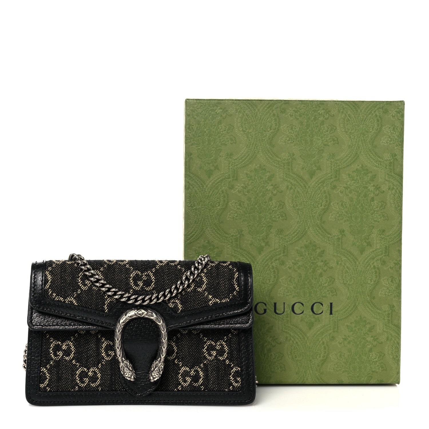 Gucci Jacquard Black Denim GG Monogram Super Mini Dionysus Shoulder Bag Black Ivory 9 of 9