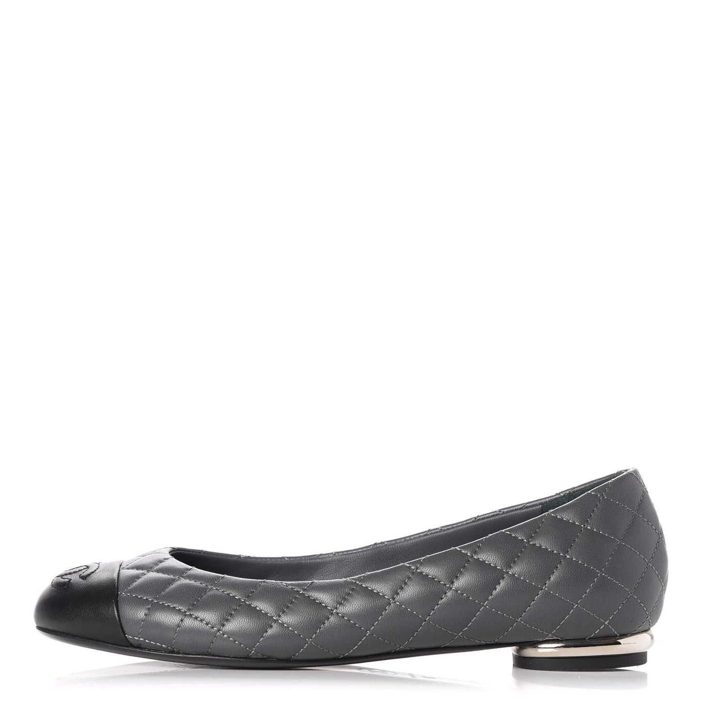 Lambskin Quilted CC Cap Toe Ballerina Flats 36 Grey Black