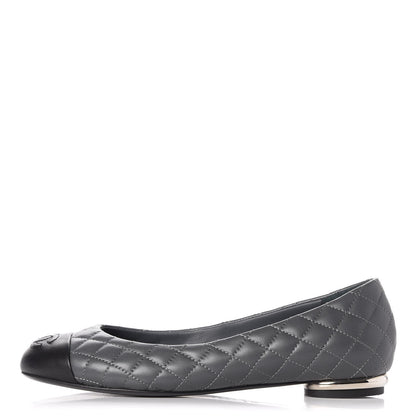 Chanel Lambskin Quilted CC Cap Toe Ballerina Flats 36 Grey Black 1 of 12