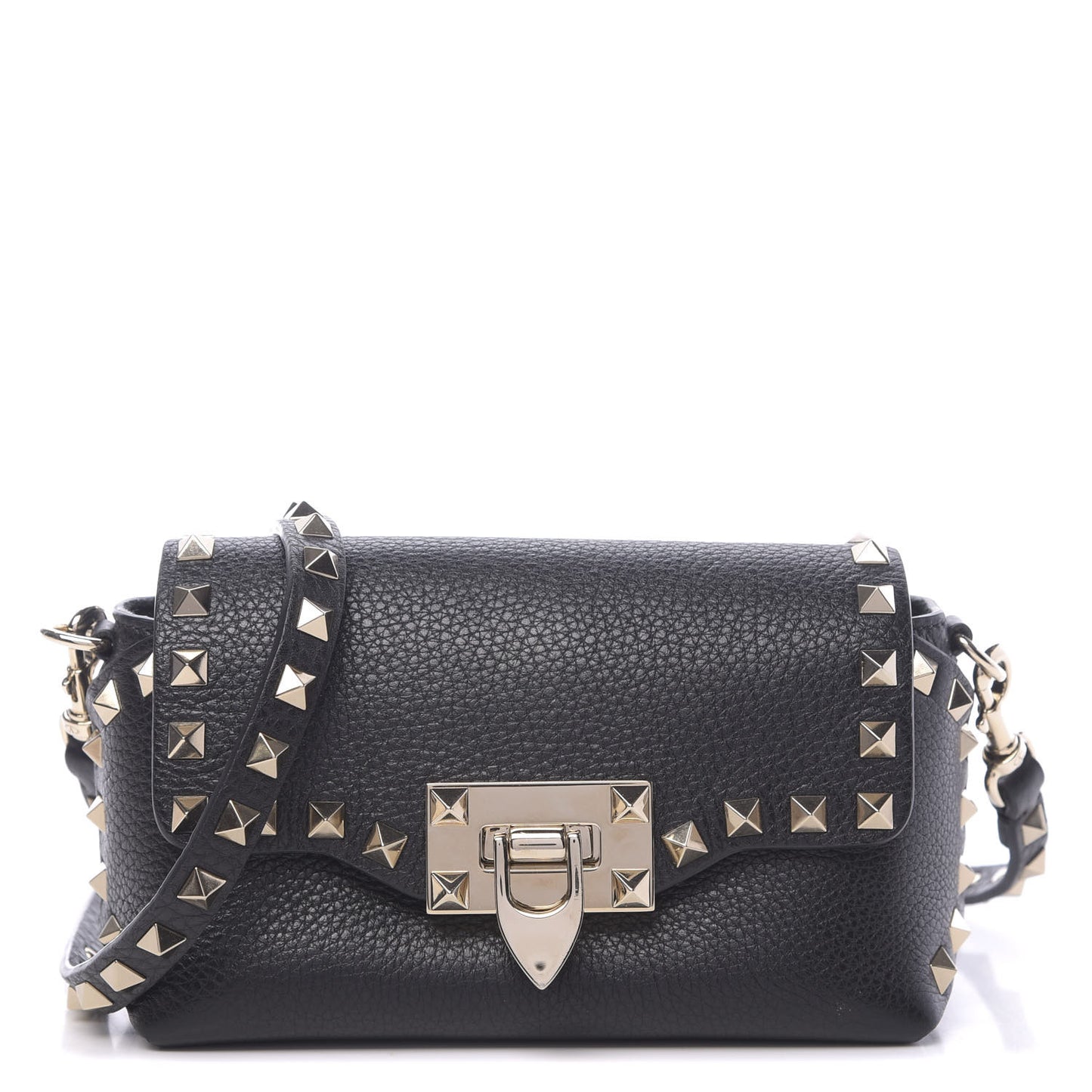 Pebbled Calfskin Mini Rockstud Crossbody Bag Black