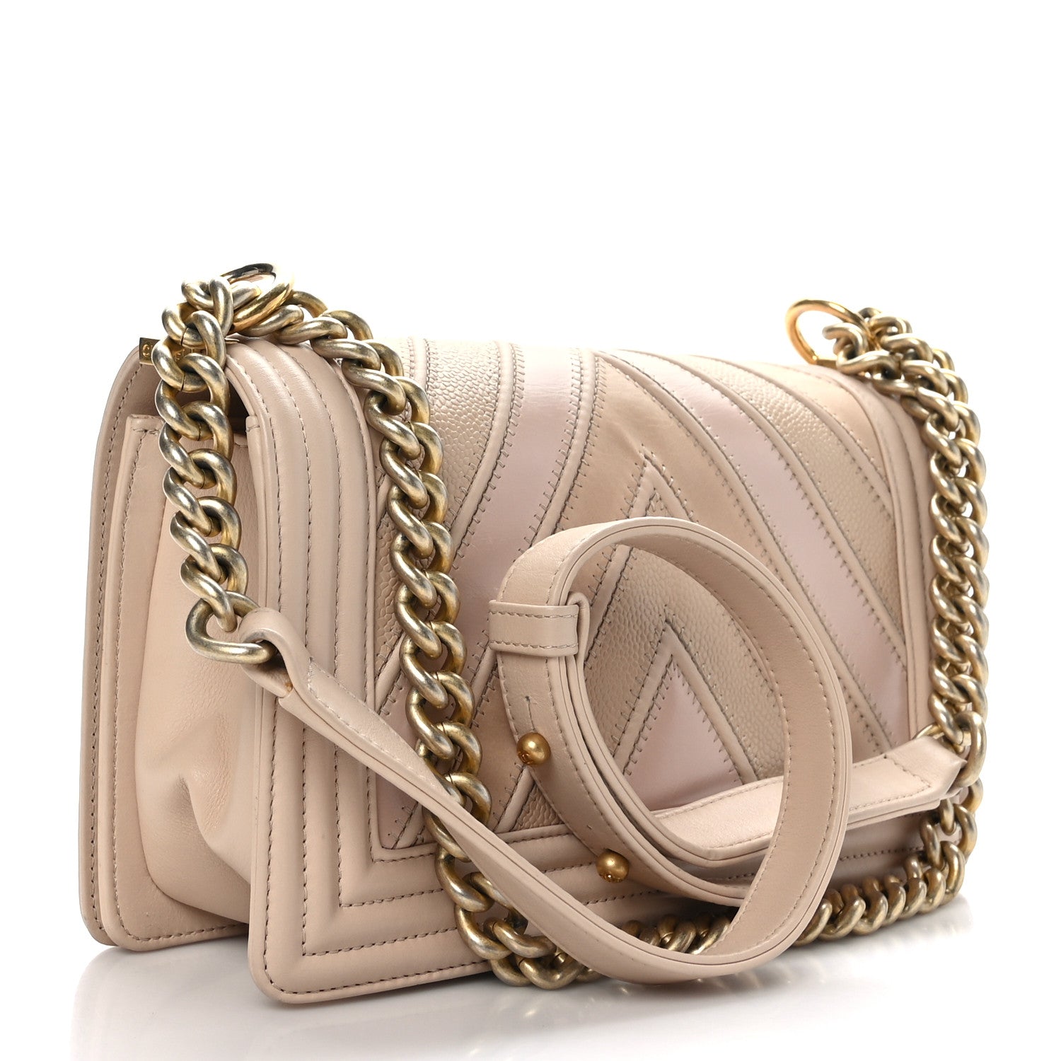 Chanel Caviar Suede Calfskin Chevron Medium Boy Flap Beige 3 of 9