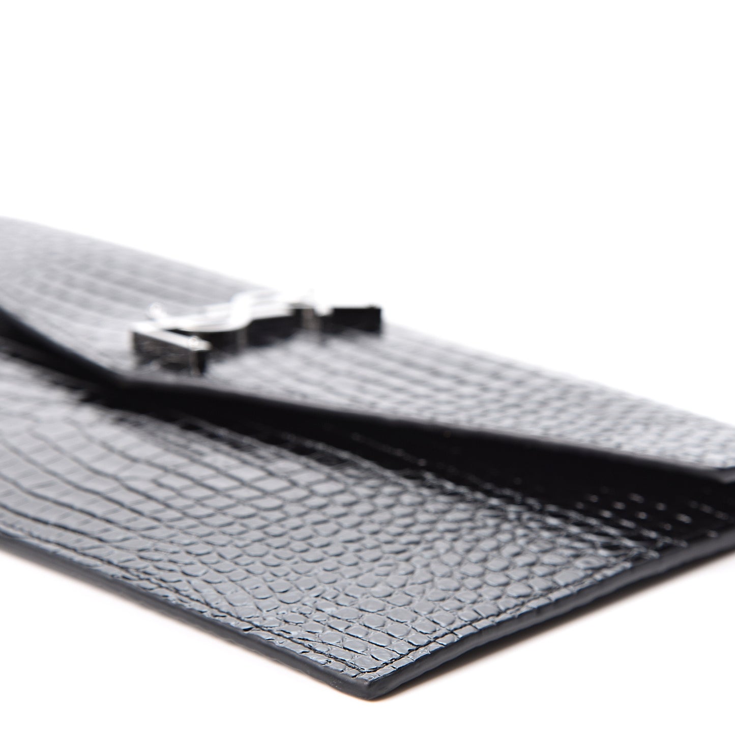 Calfskin Crocodile Embossed Uptown Monogram Clutch Black
