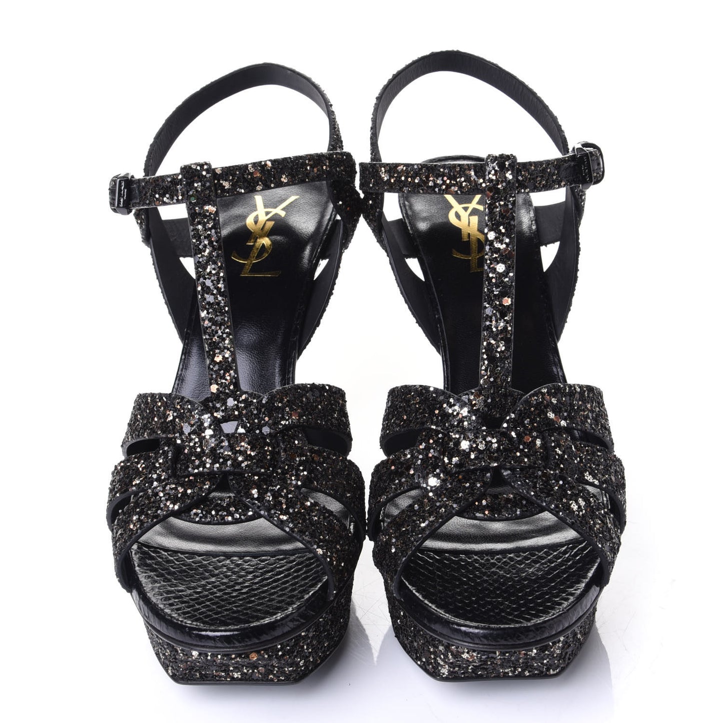 Glitter Calfskin Ayers Tribute 75 Platform Sandals 39.5 Midnight