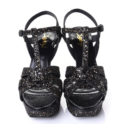 Saint Laurent Glitter Calfskin Ayers Tribute 75 Platform Sandals 39.5 Midnight 5 of 10
