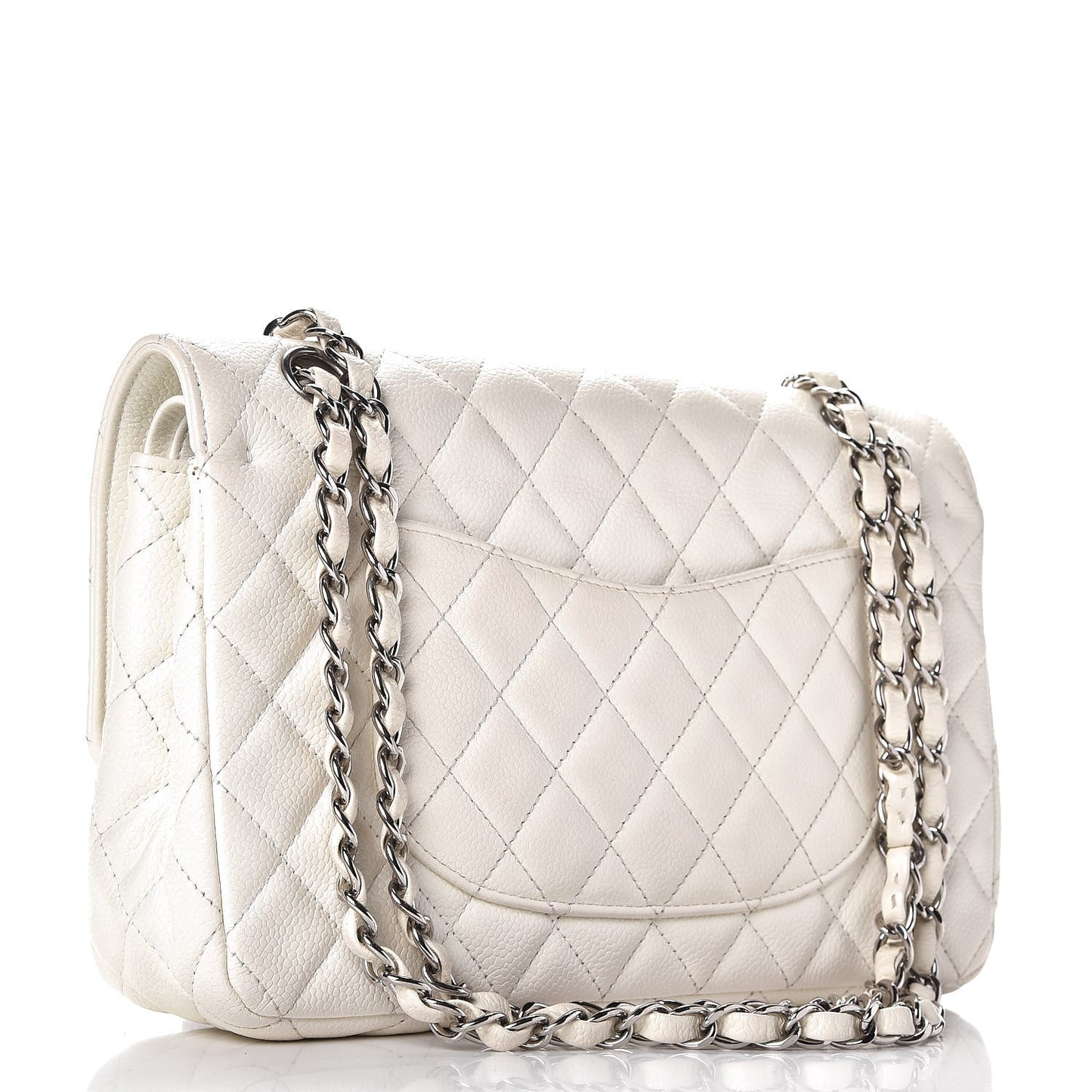 Washed Caviar Quilted Medium Double Flap White