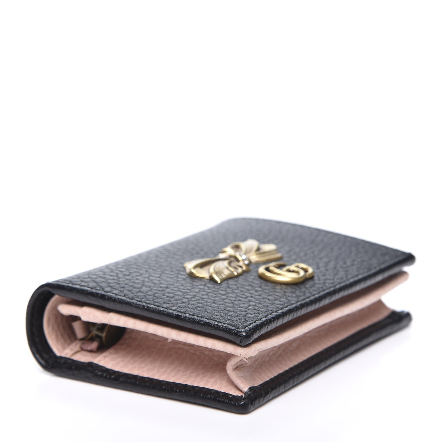 Gucci Calfskin GG Marmont Bow Card Case Black 3 of 11