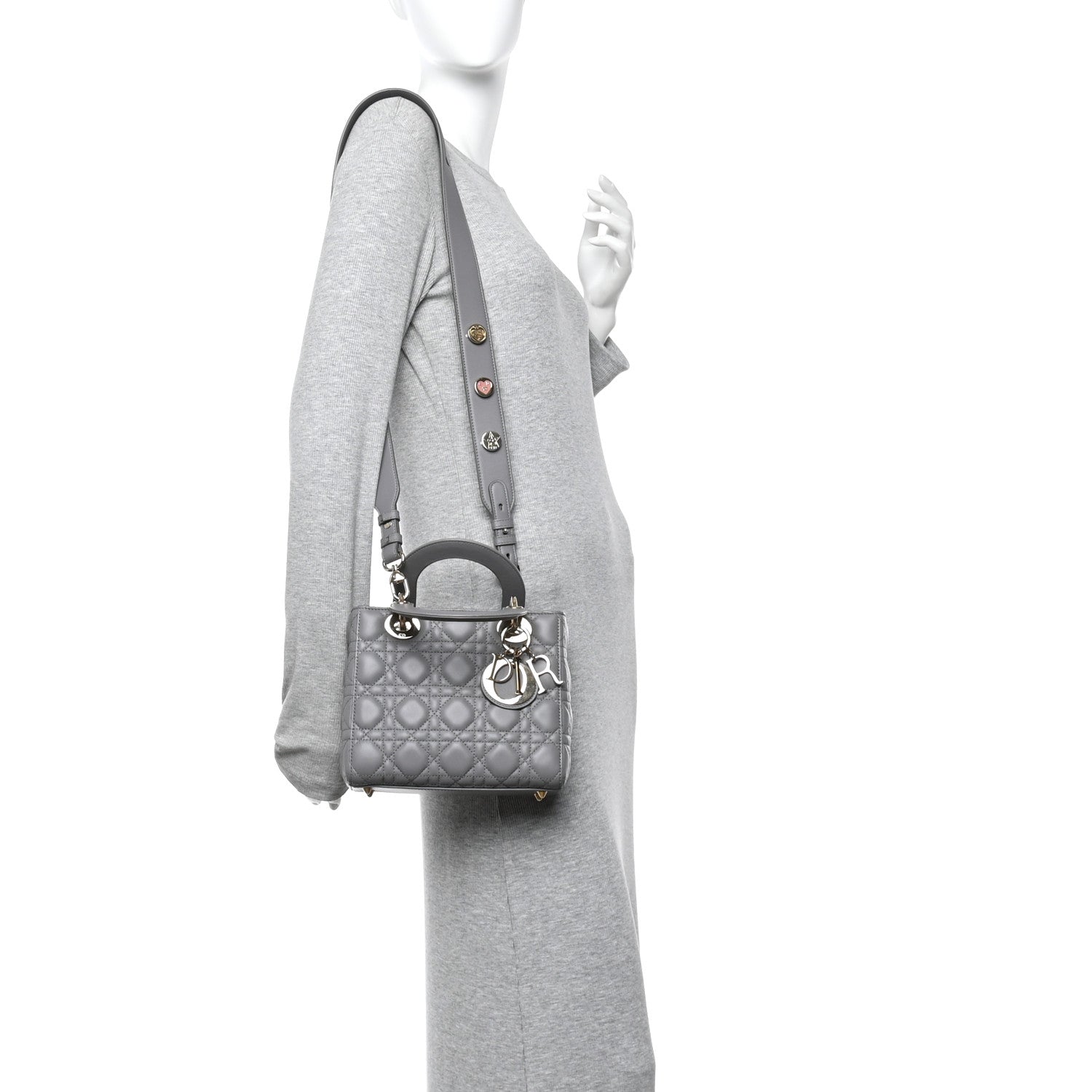 Christian Dior Lambskin Cannage Small Lucky Badges My Lady Dior Grey 2 of 11