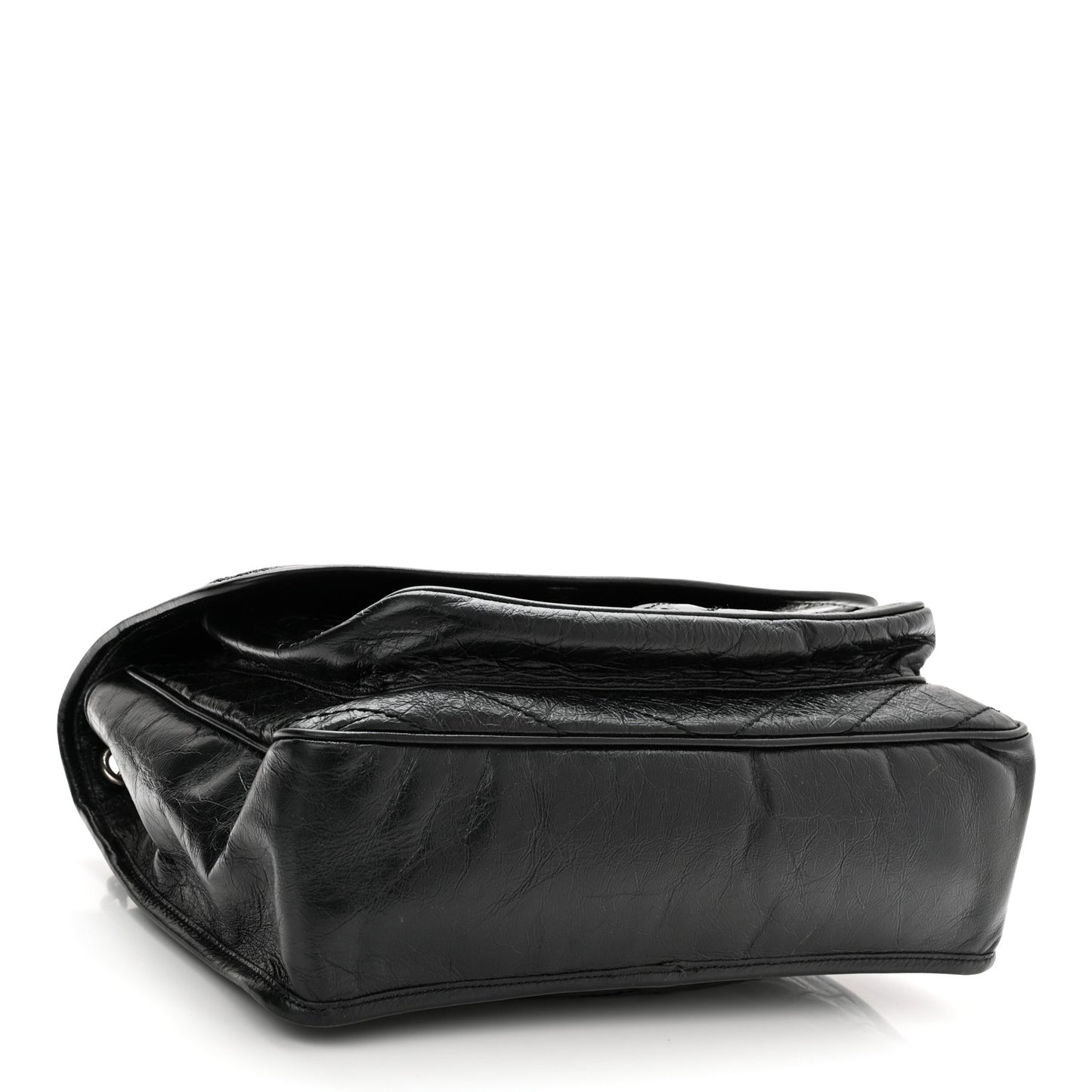 Crinkled Calfskin Matelasse Monogram Large Niki Chain Satchel Black