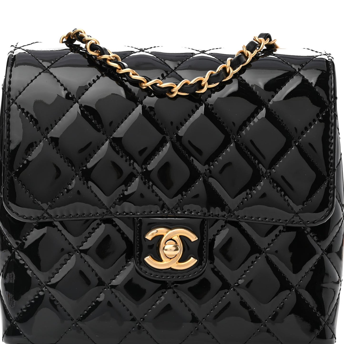 Patent Quilted Small Flap Black