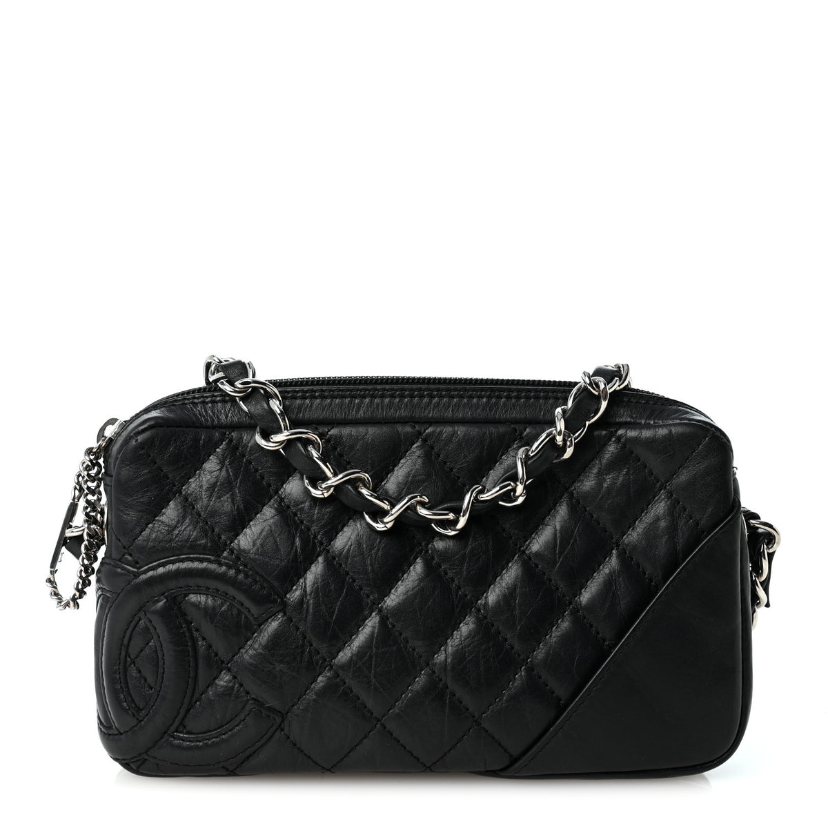 Aged Calfskin Quilted Cotton Club Pochette Black