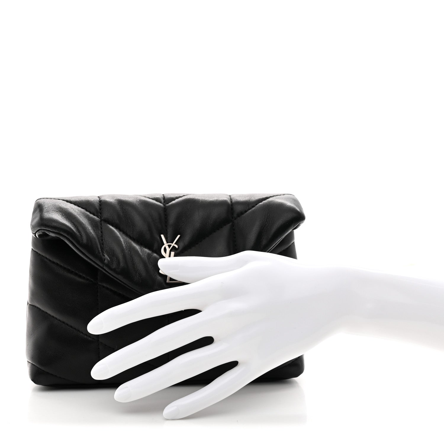 Saint Laurent Lambskin Monogram Loulou Puffer Pouch Clutch Black 2 of 11