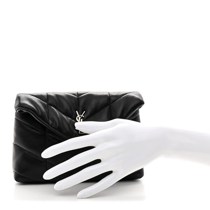 Saint Laurent Lambskin Monogram Loulou Puffer Pouch Clutch Black 2 of 11