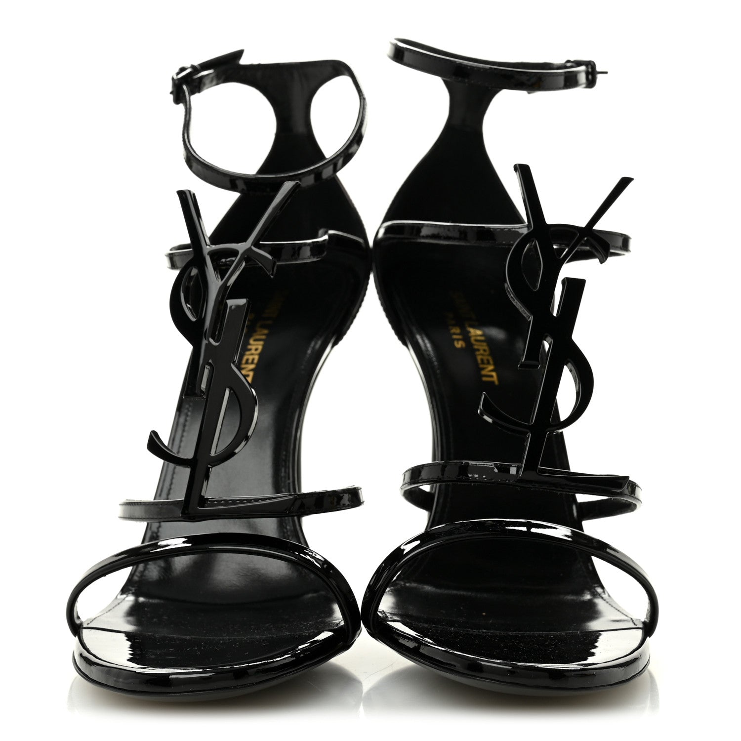 Saint Laurent Patent Cassandra 100 Ankle Strap Sandals 39.5 Black 2 of 9