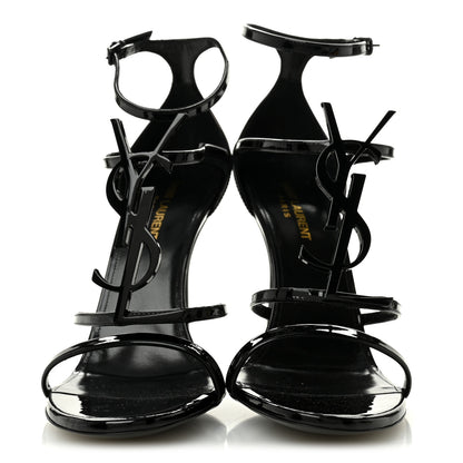 Saint Laurent Patent Cassandra 100 Ankle Strap Sandals 39.5 Black 2 of 9