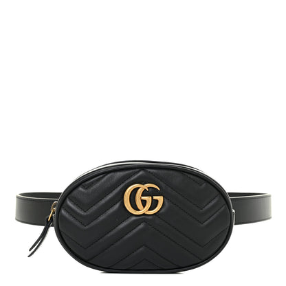 Gucci Calfskin Matelasse GG Marmont Belt Bag 85 34 Black 1 of 12