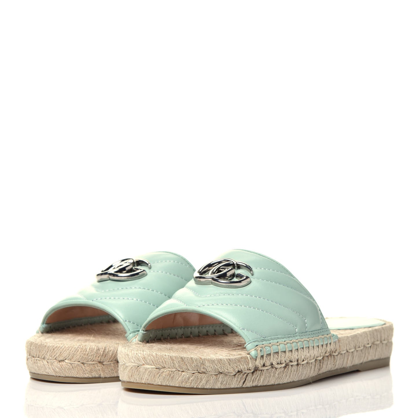 Nappa Matelasse GG Marmont Espadrille Slide Sandals 38 Water Green