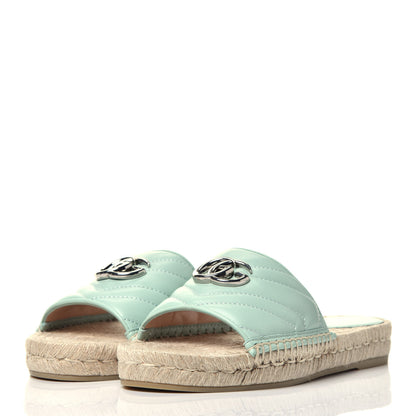 Gucci Nappa Matelasse GG Marmont Espadrille Slide Sandals 38 Water Green 3 of 12