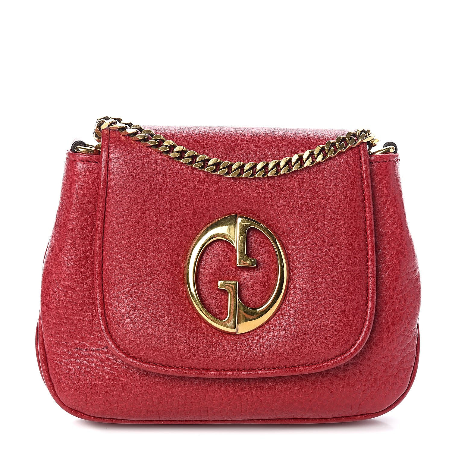Gucci Pebbled Calfskin Small 1973 Chain Shoulder Bag Red 1 of 11