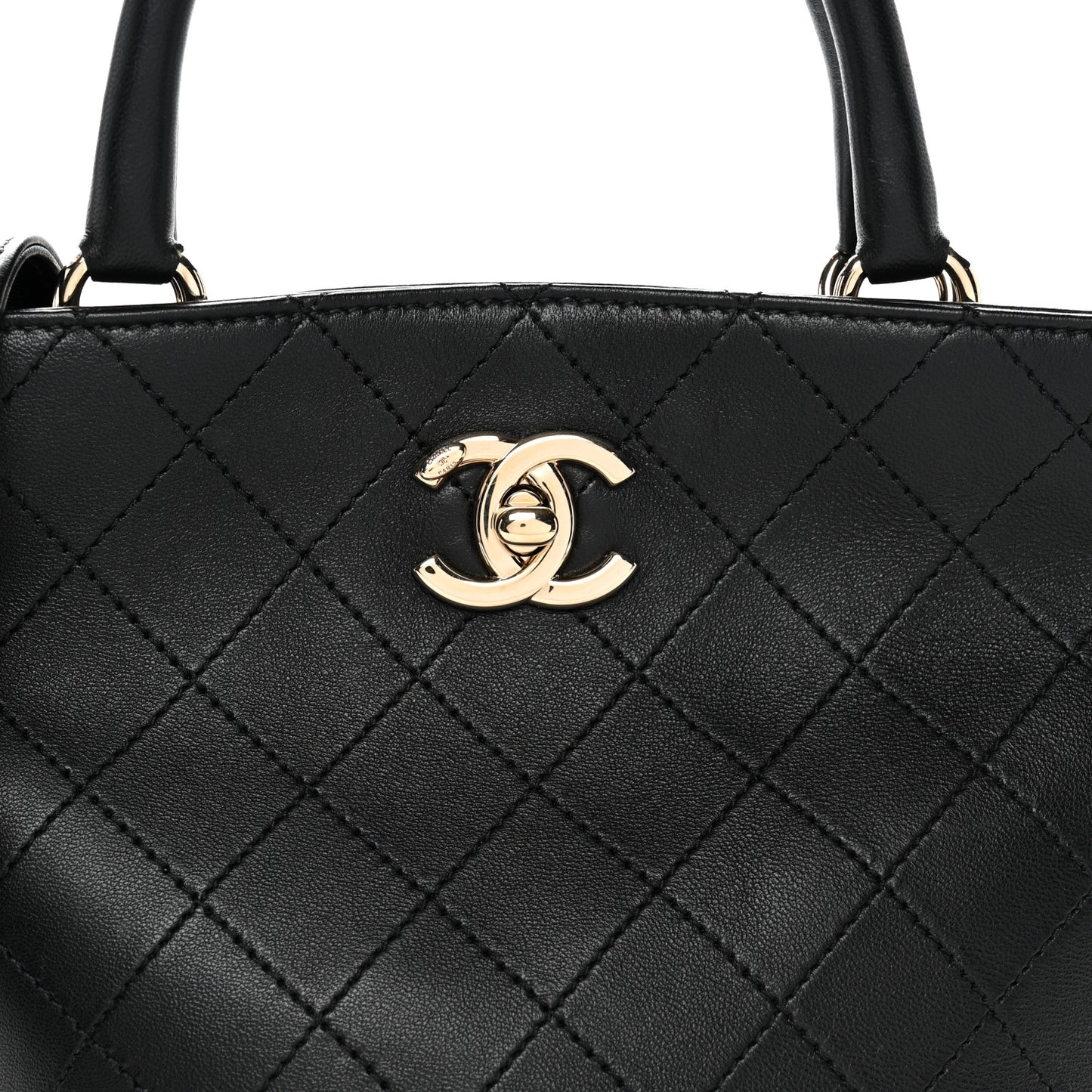 Lambskin Stitched Small Shopping Tote Black